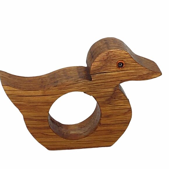 Vintage Primative Country Cottage Wooden Hand-carved Duck Napkin Rings Holders - Picture 2 of 9